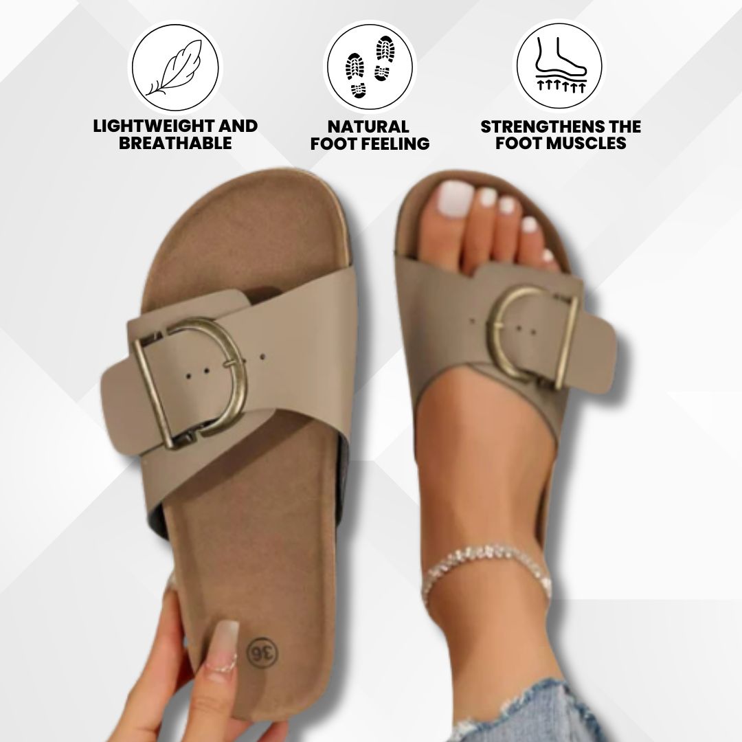 OrthoMia - Pain-relieving cork sandals with buckle belt design for women